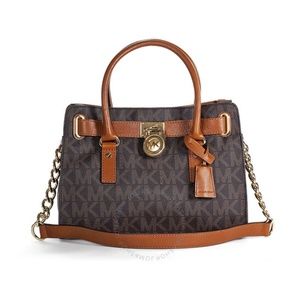 Michael Kors Purse Hamilton Logo PVC Satchel in Brown with Crossbody Strap